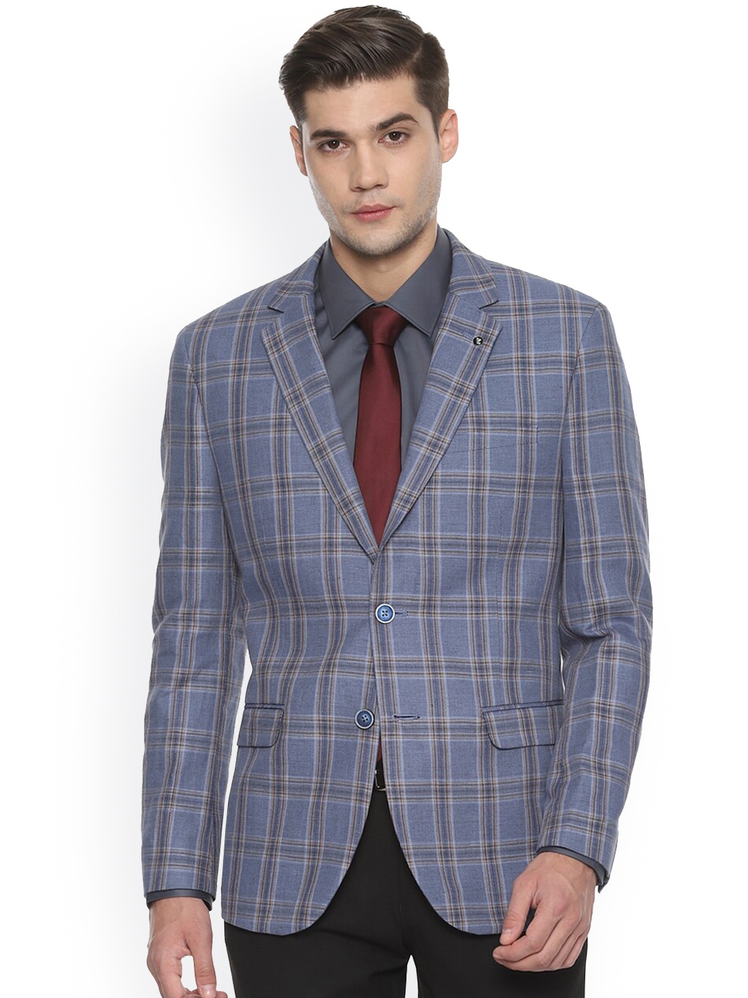 

Van Heusen Men Blue Checked Single Breasted Blazer