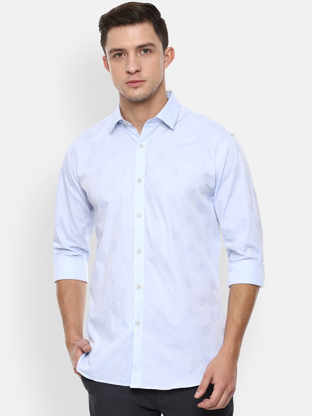 V Dot Men Blue Slim Fit Self Design Casual Shirt
