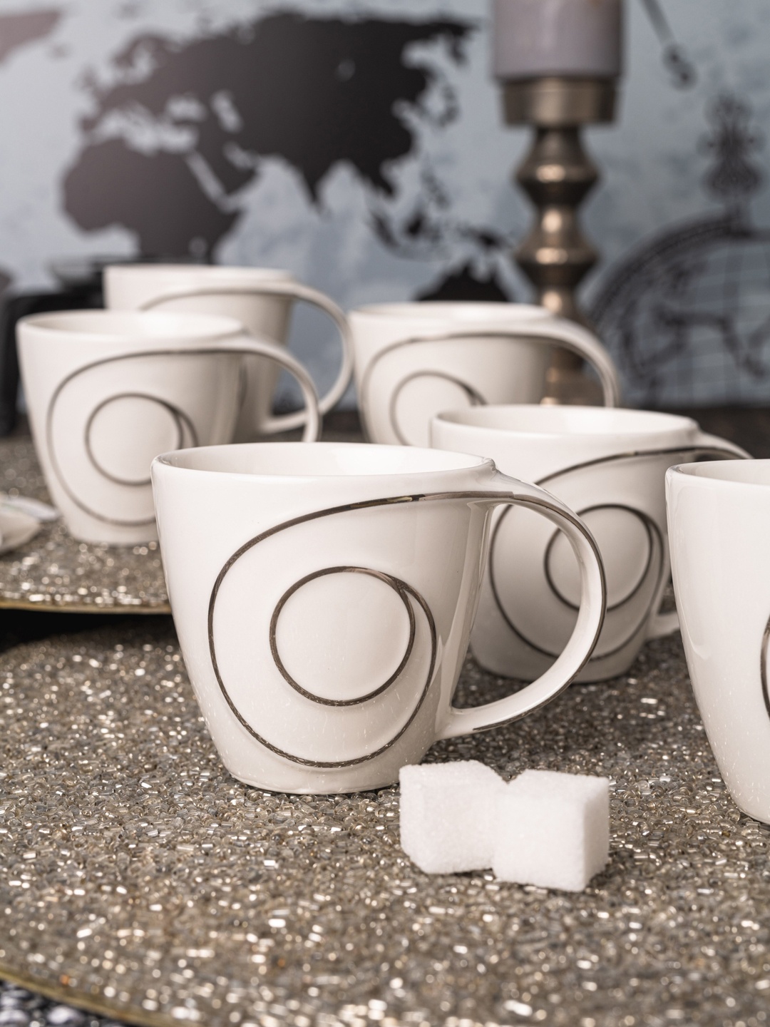 

White Gold Set Of 6 White Solid Porcelain Cups