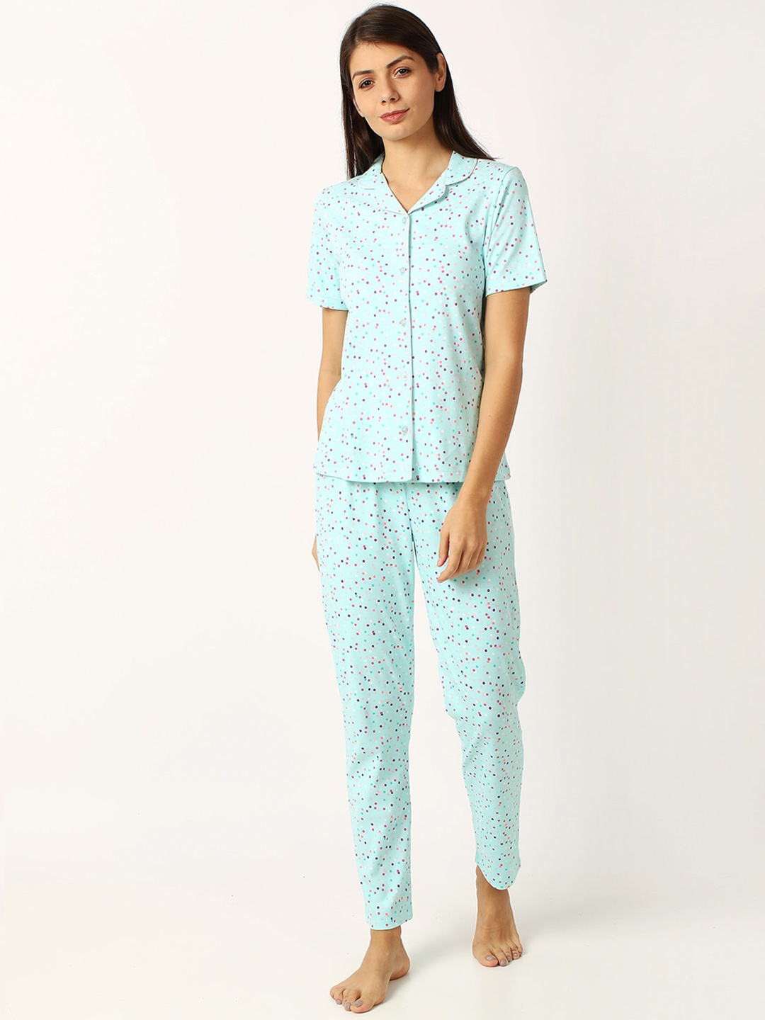 

mackly Women Blue Printed Night suit