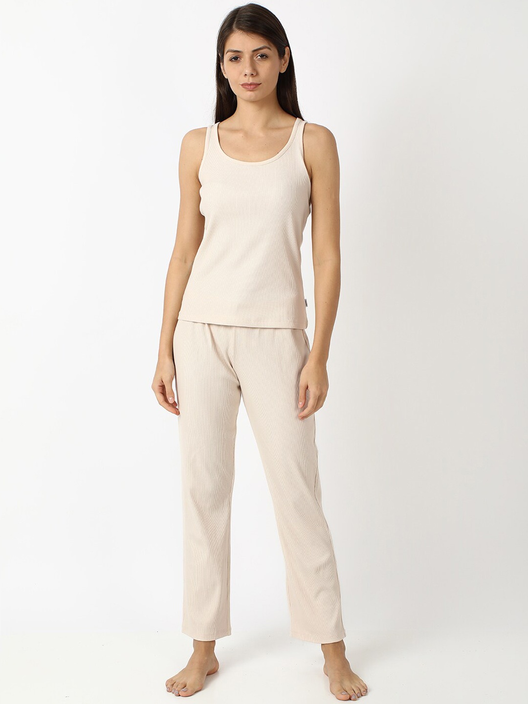 

mackly Women Off-White Solid Night suit