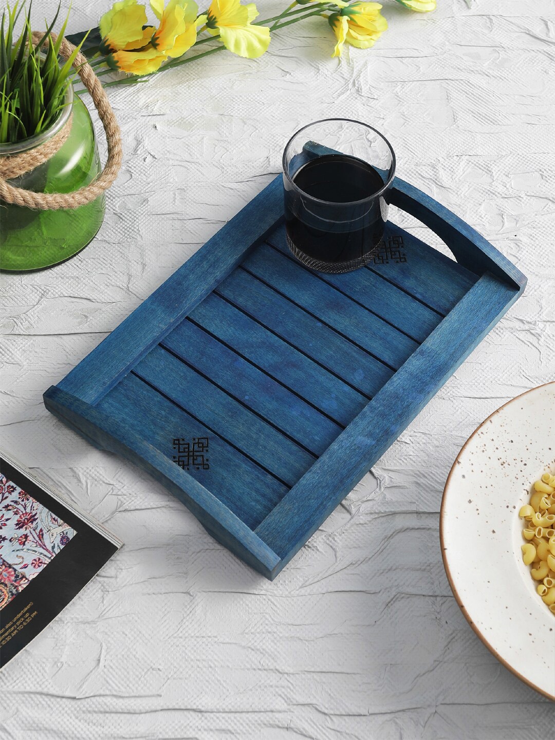 

VarEesha Blue Solid Handmade Wooden Serving Tray