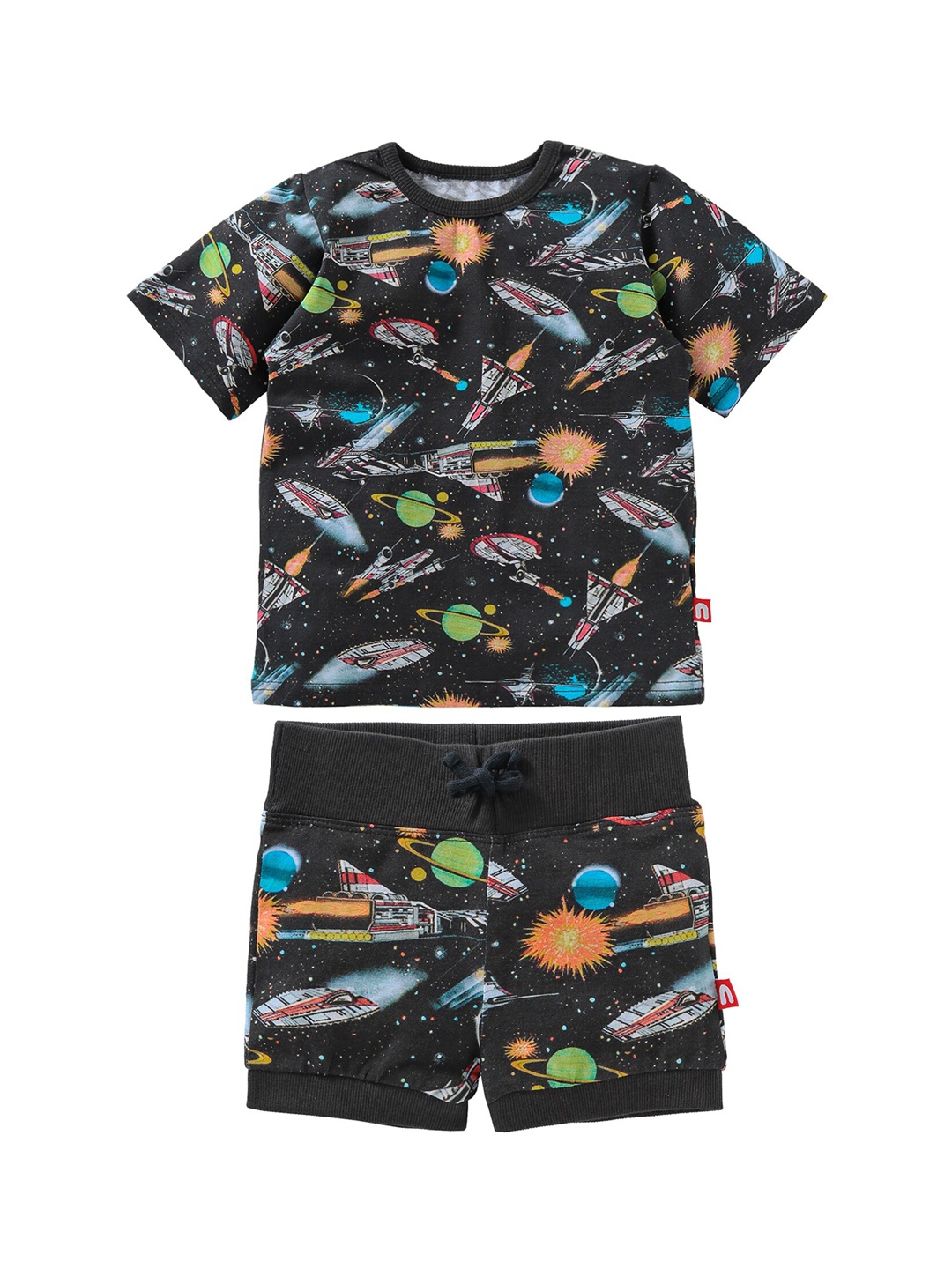 

Nino Bambino Unisex Kids Black Printed Organic Cotton T-shirt with Shorts