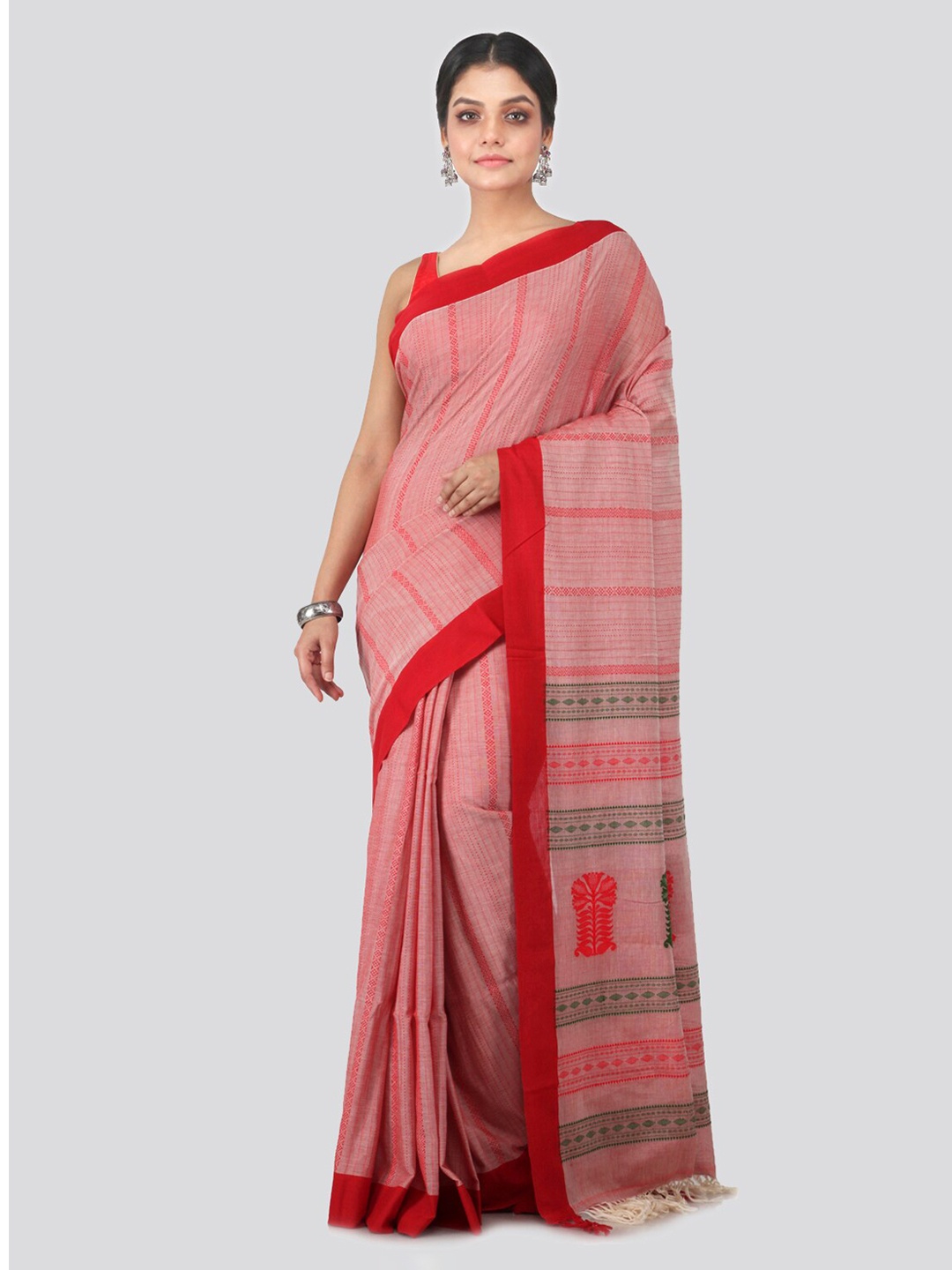 

PinkLoom Red & Green Pure Cotton Woven Design Handloom Saree