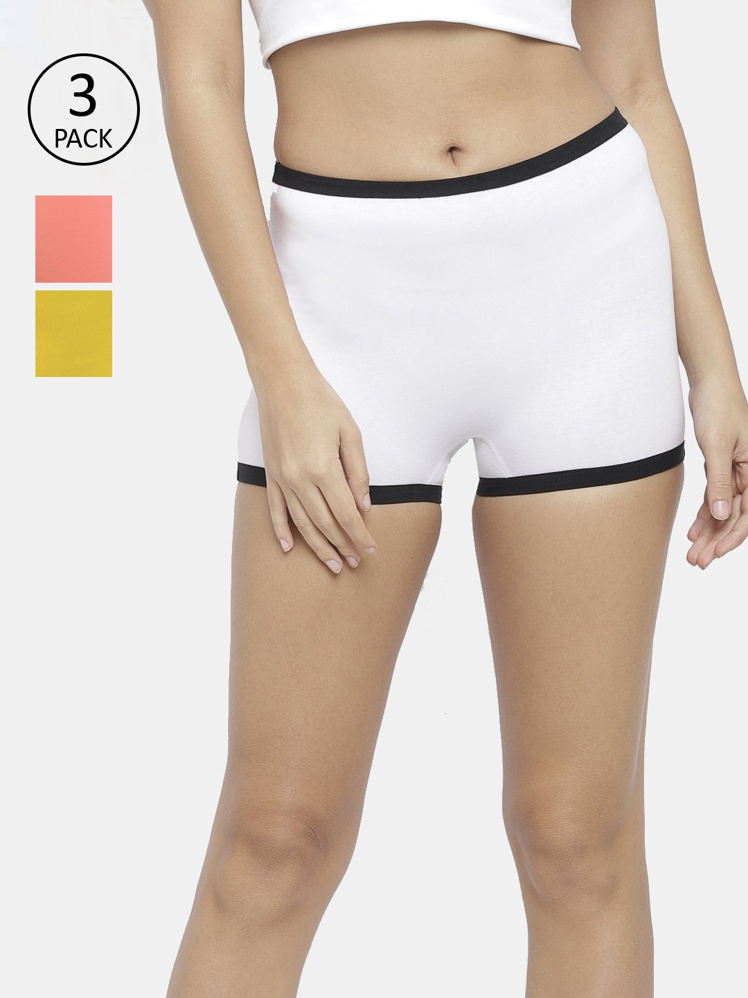 

N-Gal Women Pack of 3 Solid Mid-Rise Boy Shorts NPBS01, White