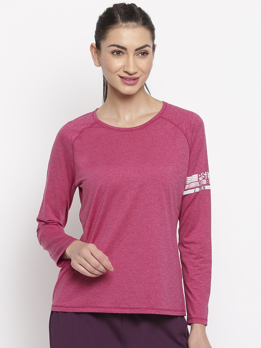 Enamor Women Pink Slim Fit Long Sleeve Active T-shirt