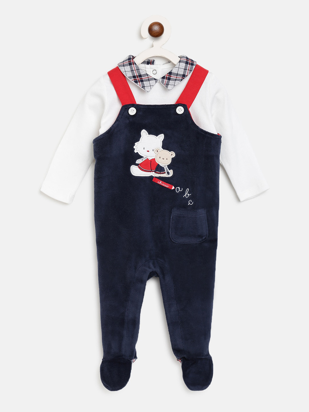 

Chicco Infant Boys Navy Blue & White Printed Bodysuit with Rompers