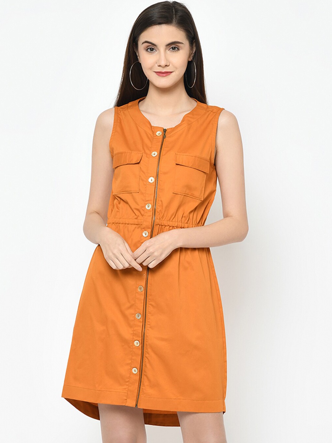 

Latin Quarters Women Orange Solid Shirt Dress