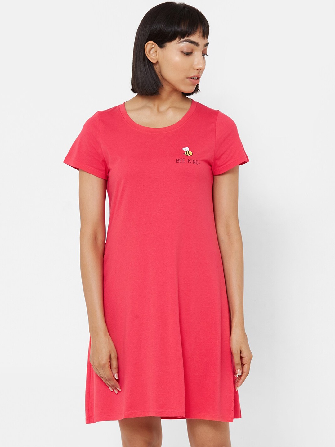 

Soie Women Rose Pink & Yellow Printed Sleep Shirt