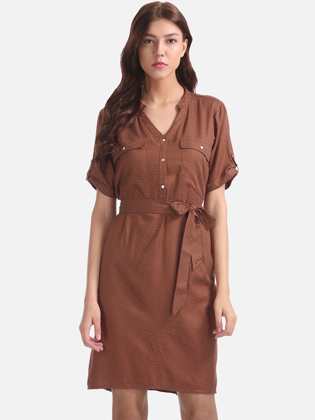 

Cherokee Women Brown Printed Sheath Dress
