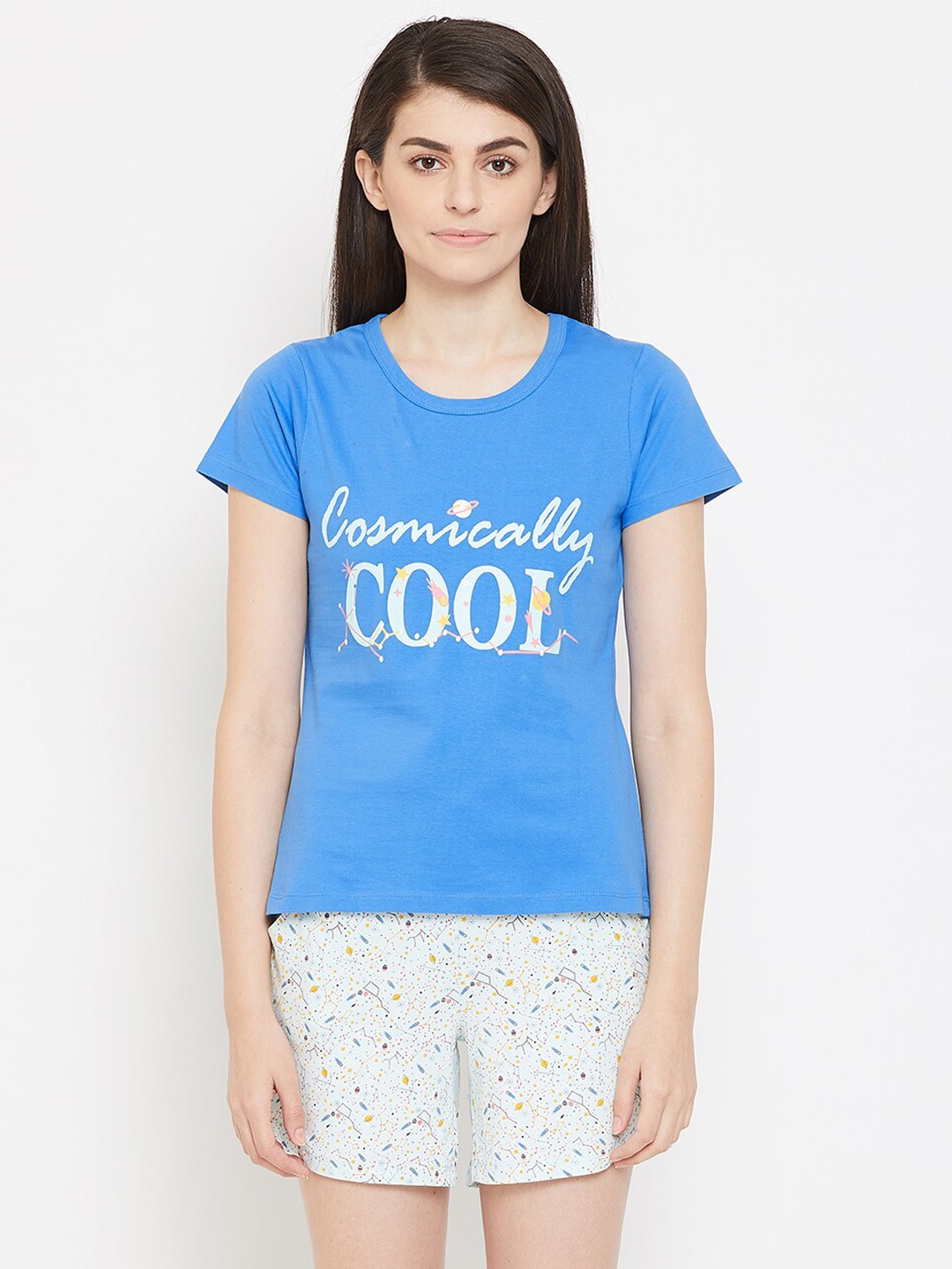 

Clovia Women Blue & White Printed Night Suit LS0410A033