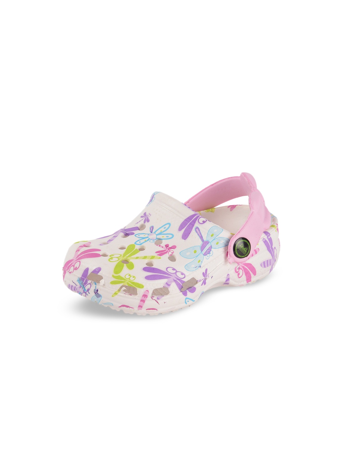 Yellow Bee Girls White & Pink Printed Rubber Clogs