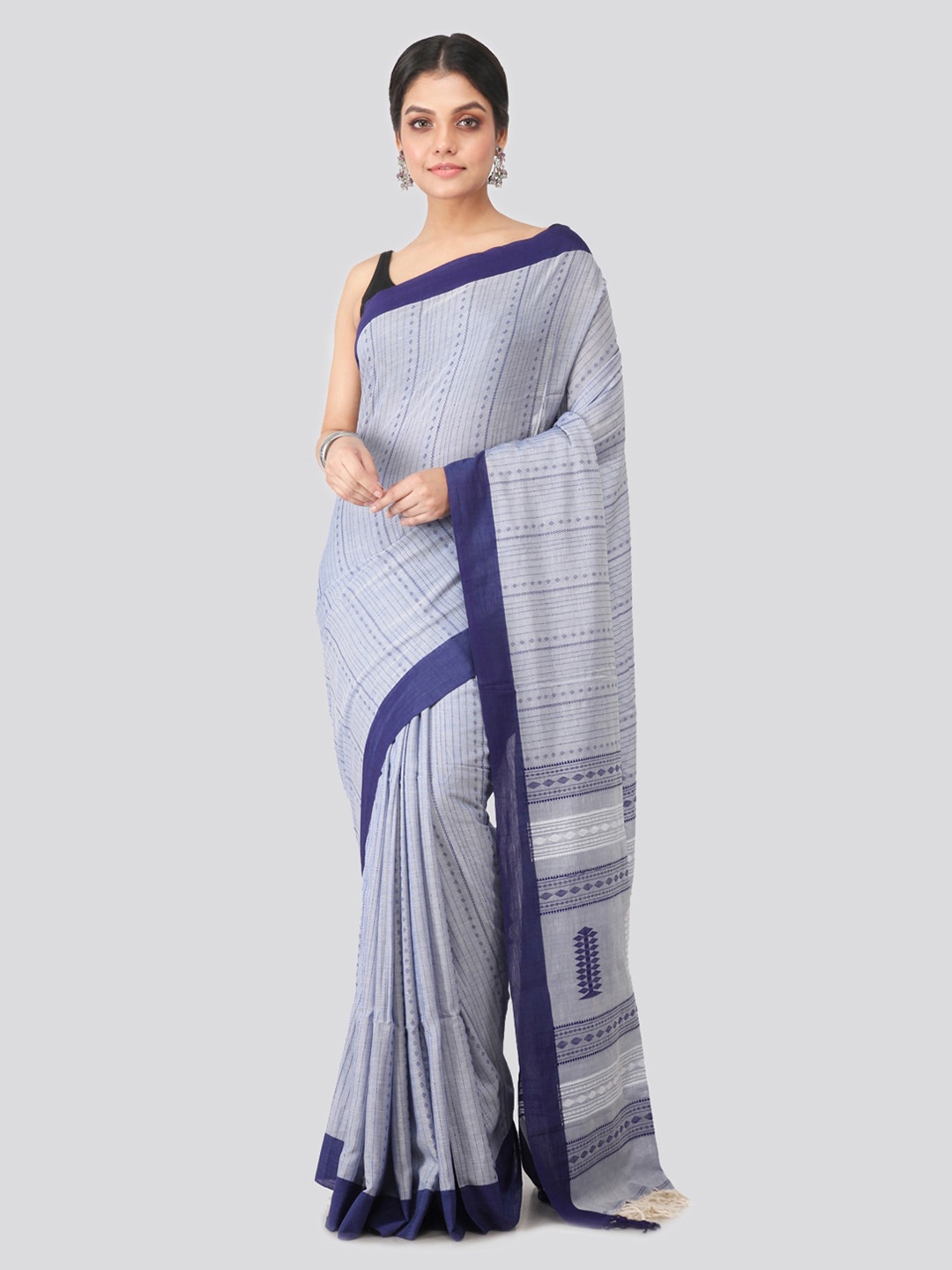 

PinkLoom Blue Pure Cotton Woven Design Handloom Sustainable Saree