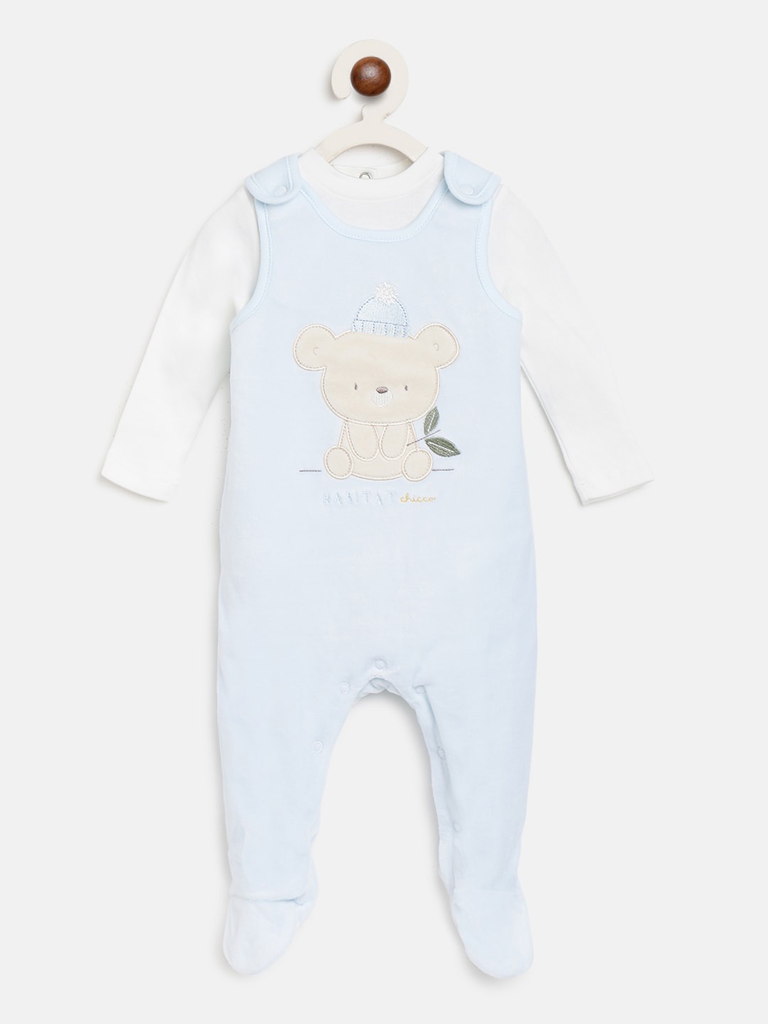 

Chicco Infant Boys Blue & White Printed Bodysuit with Rompers