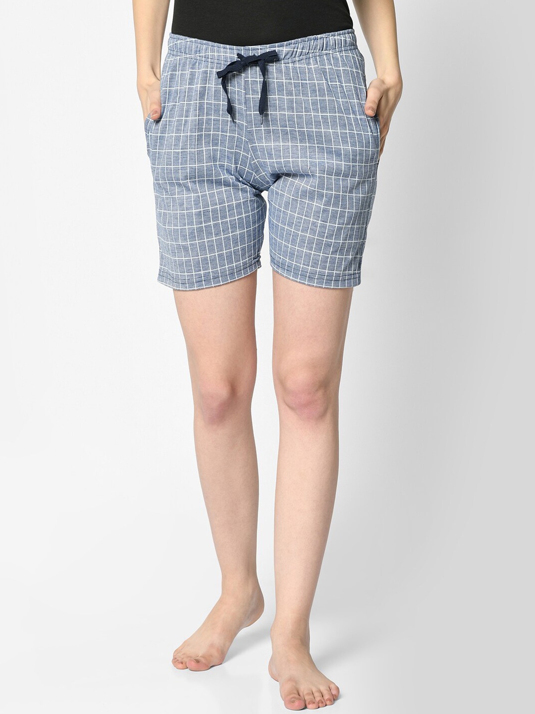 

VIMAL JONNEY Women Blue Checked Lounge Shorts