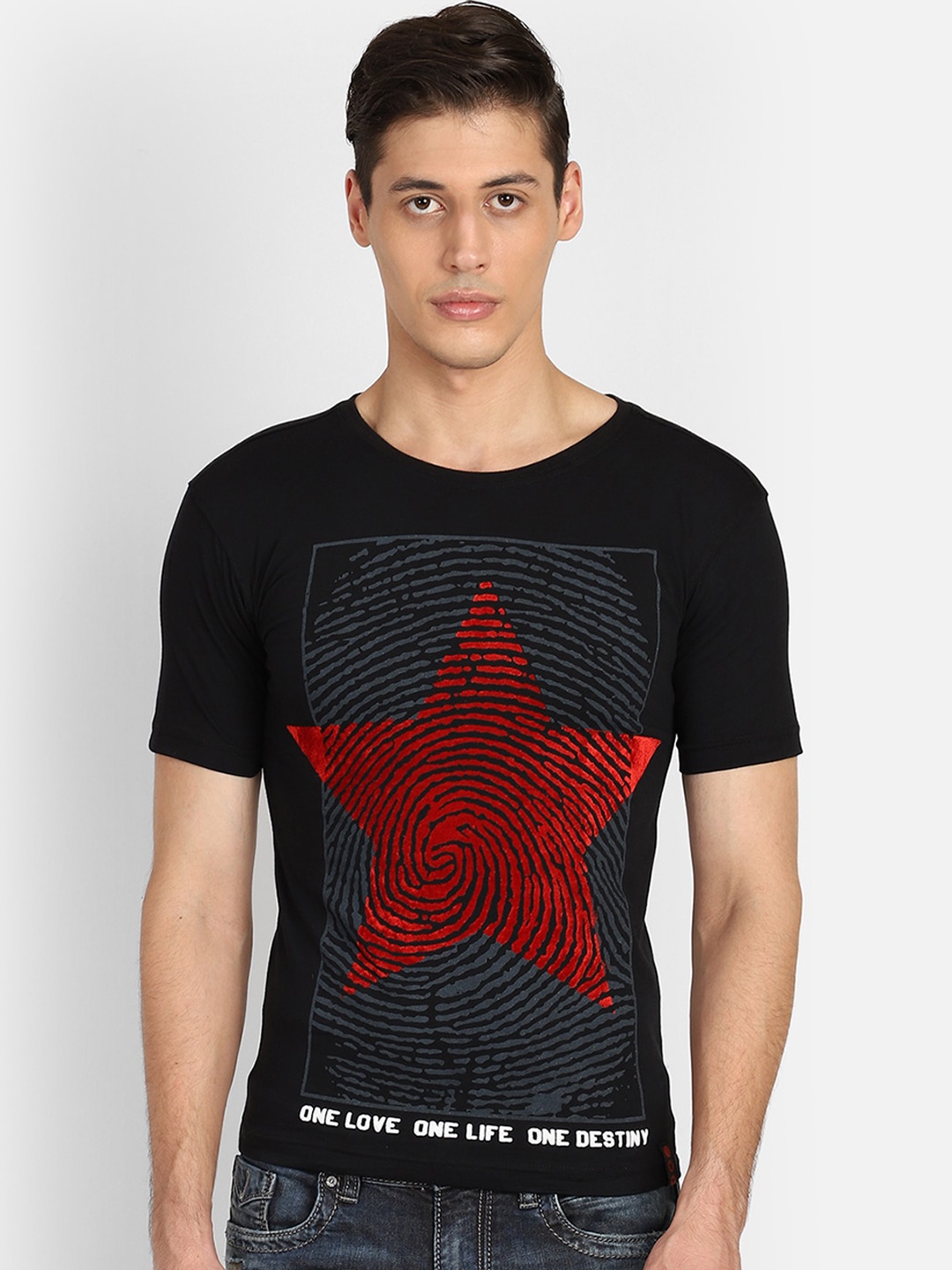 

PUNK Men Black Printed Round Neck T-shirt