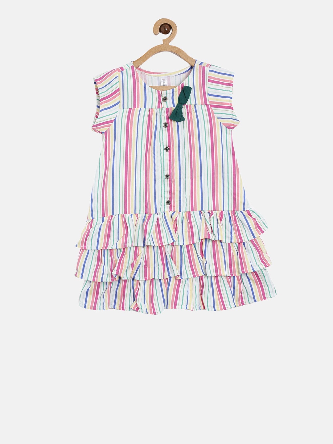 

KiddoPanti Girls Multicoloured Striped A-Line Dress, Multi