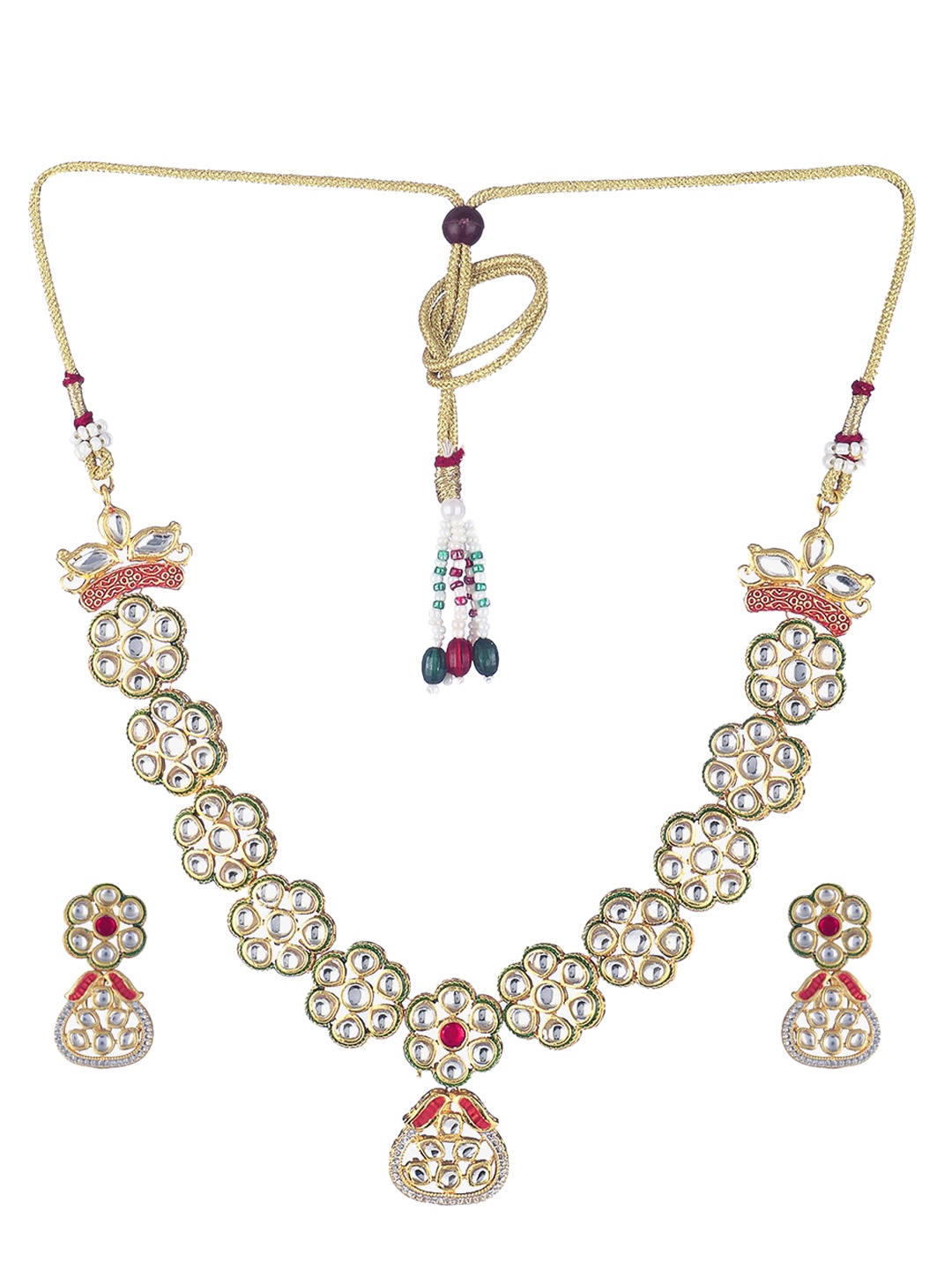 

Adwitiya Collection Gold-Plated White & Red Stone-Studded Jewellery Set