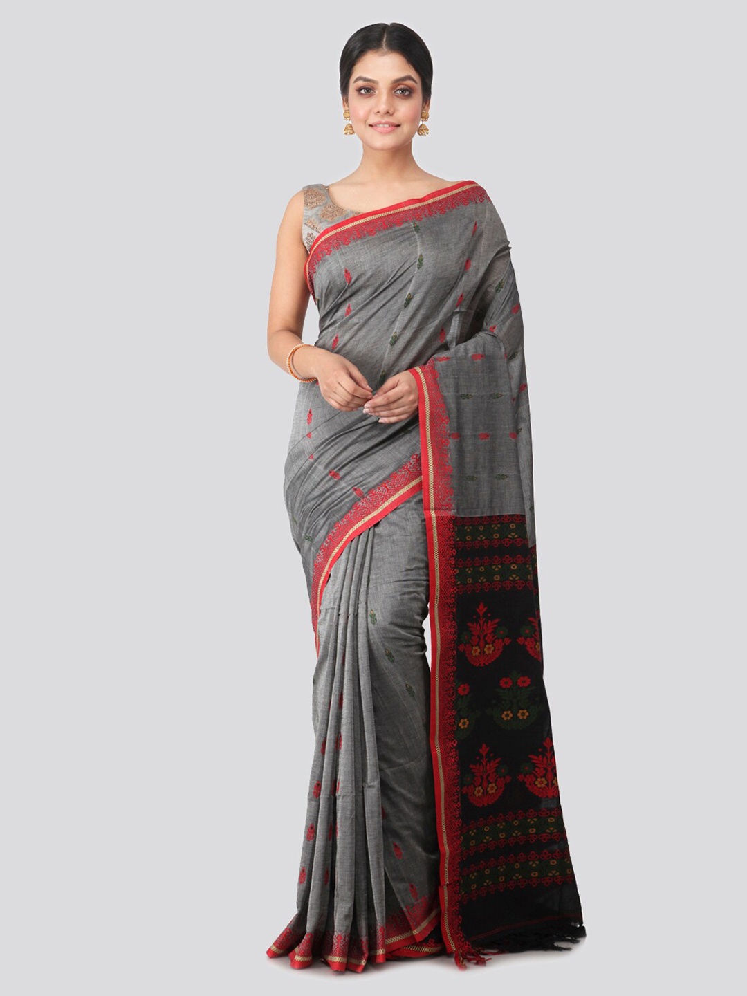 

PinkLoom Grey & Black Pure Cotton Woven Design Handloom Saree