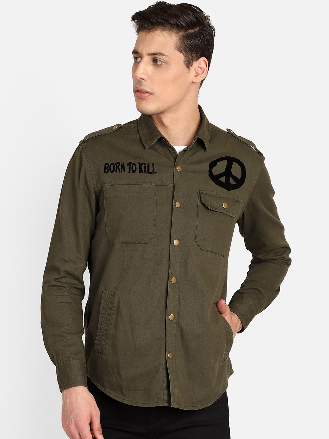 

PUNK Men Olive Green Regular Fit Solid Casual Shirt