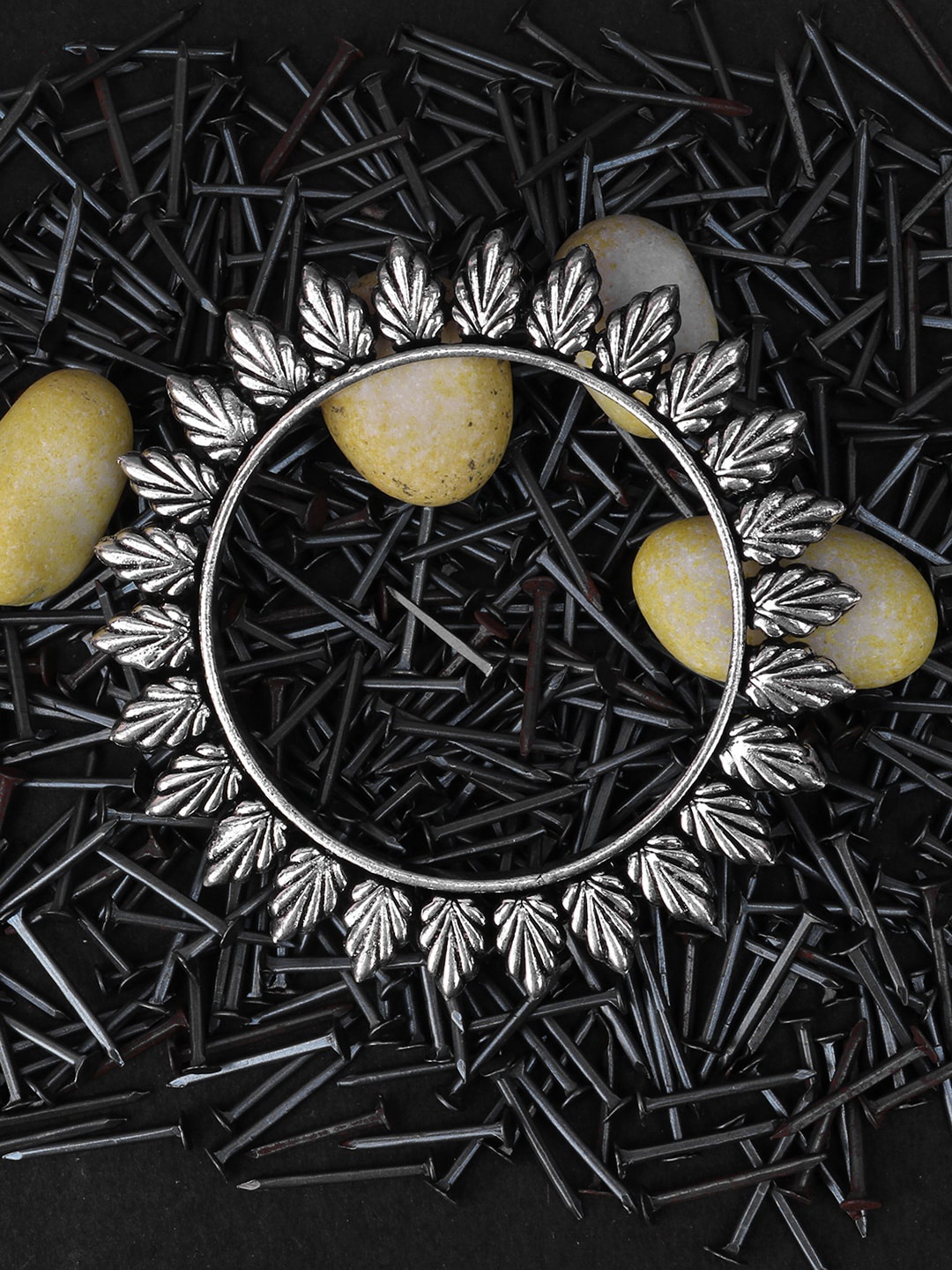 

Adwitiya Collection Set Of 2 Oxidized Silver-Plated Handcrafted Leaf Bangles