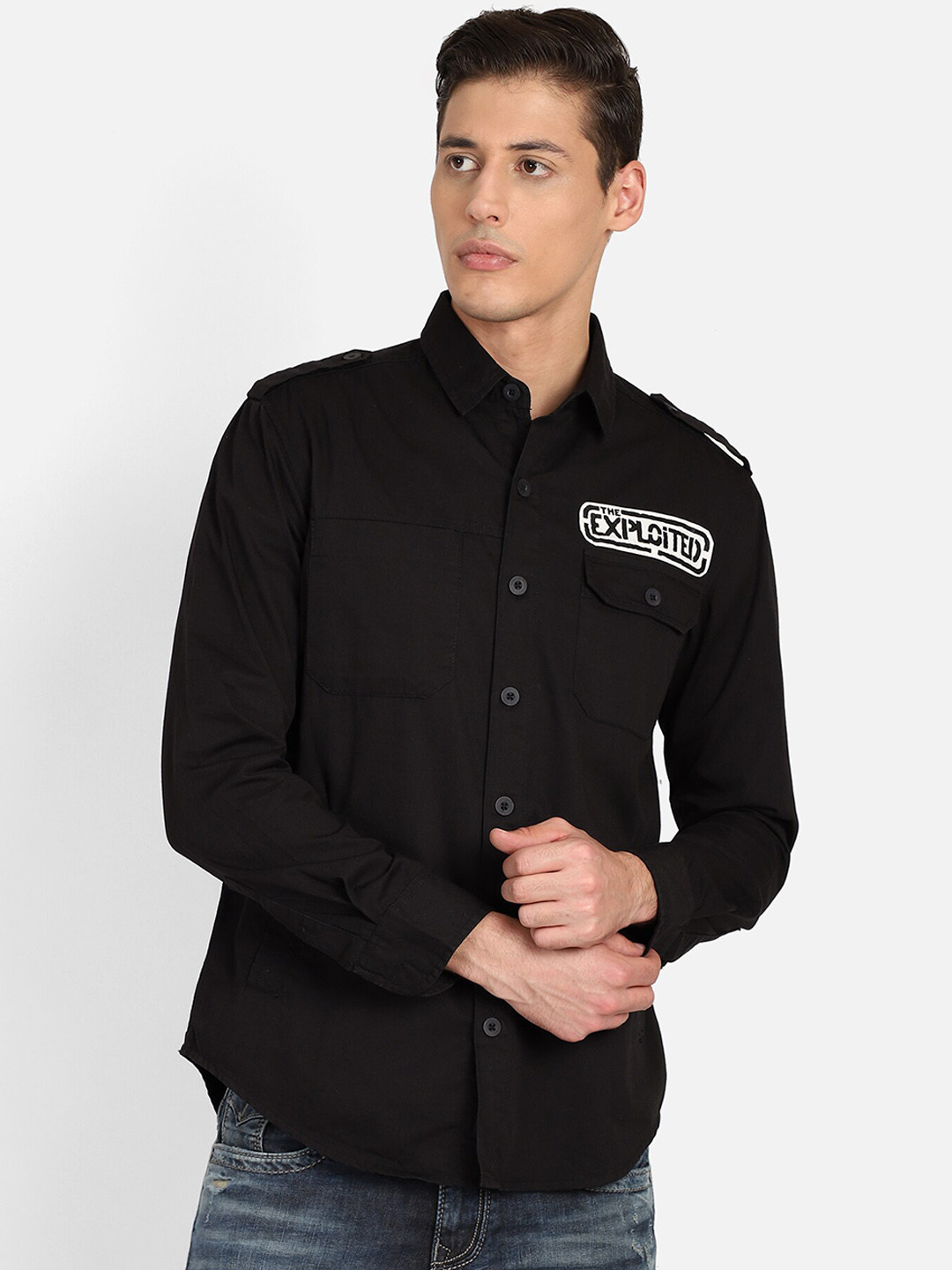 

PUNK Men Black Regular Fit Solid Casual Shirt