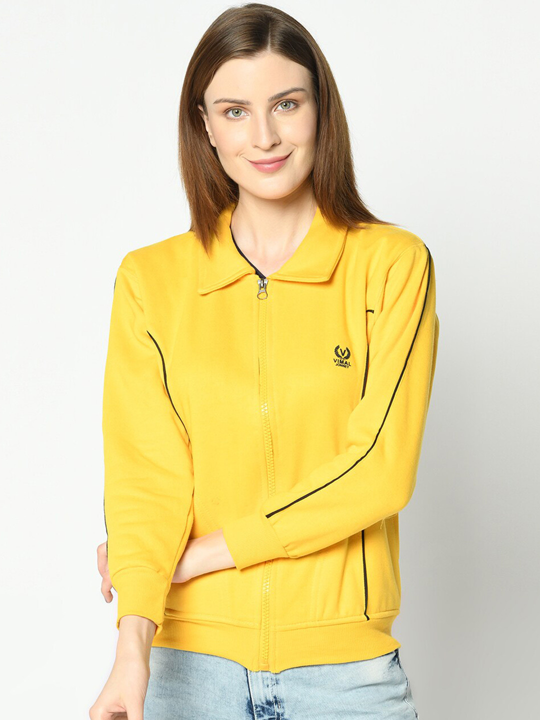 

VIMAL JONNEY Women Yellow Solid Sweatshirt