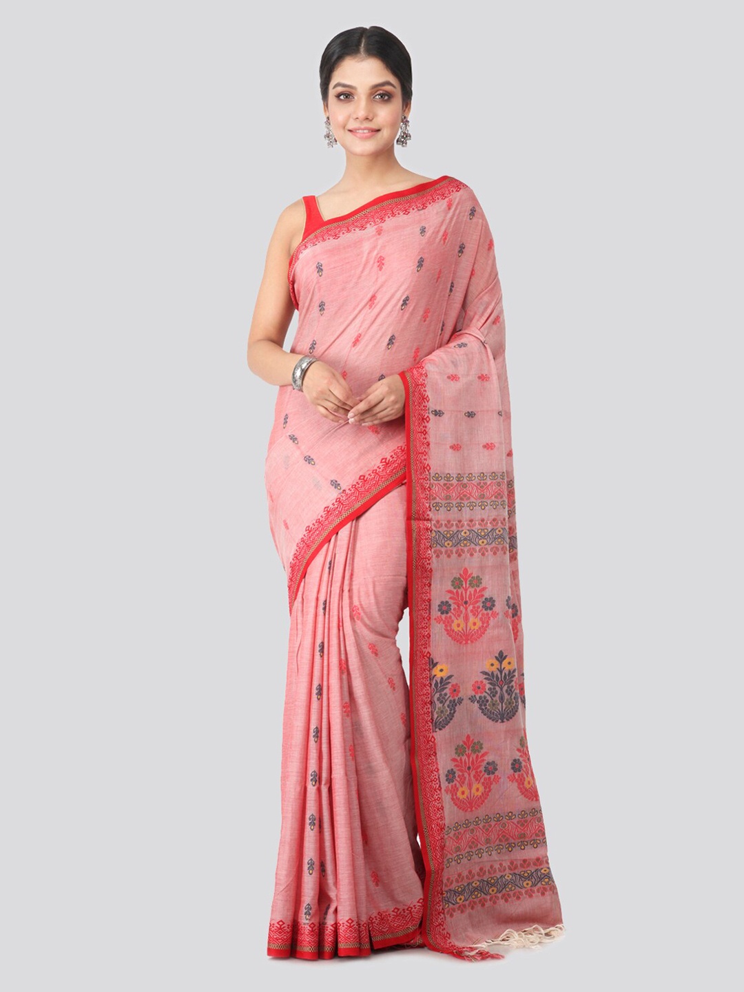 

PinkLoom Red & Pink Pure Cotton Woven Design Handloom Sustainable Saree
