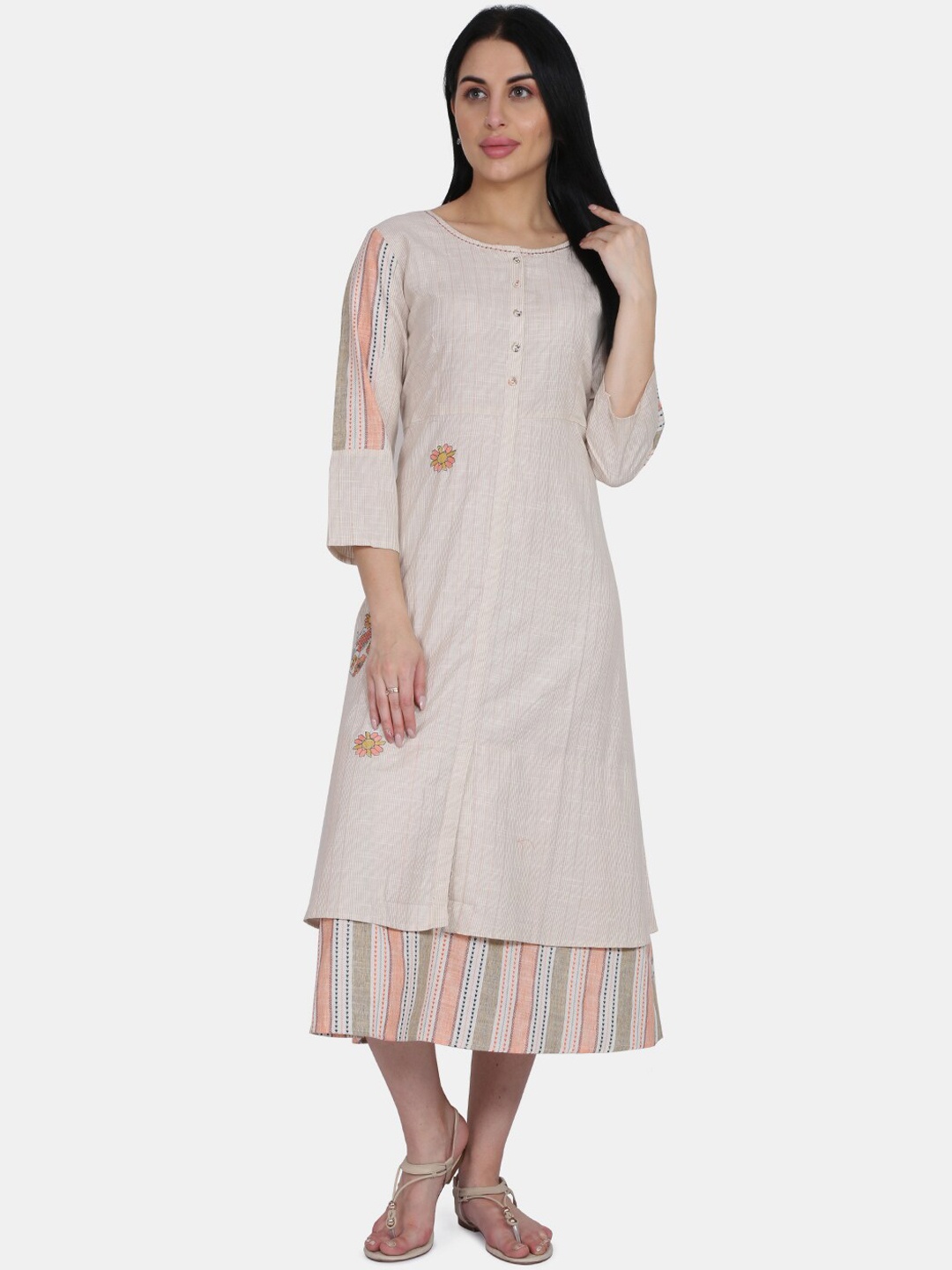 

Be Indi Women Beige Striped A-Line Dress