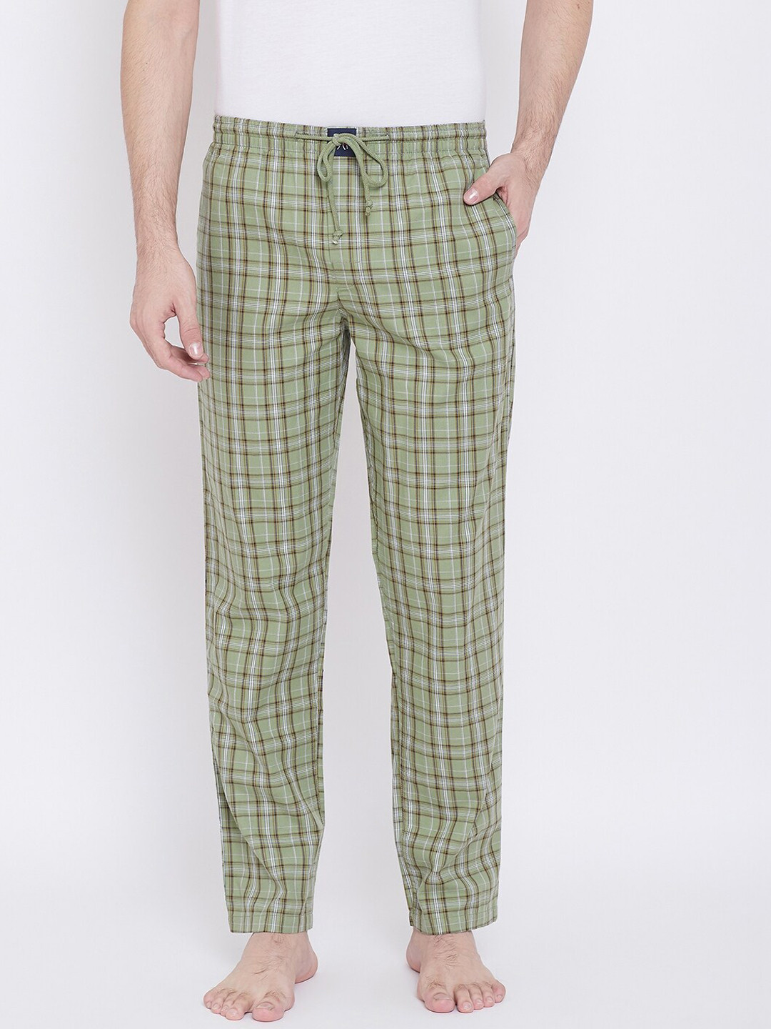 

Crimsoune Club Men Checked Cotton Lounge Pants, Olive