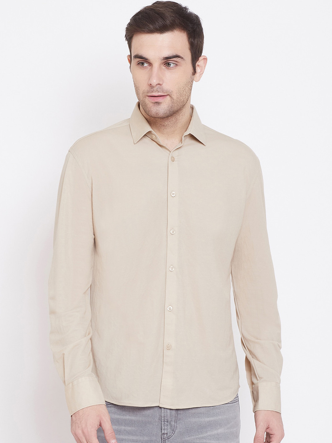 

Crimsoune Club Men Beige Slim Fit Solid Casual Shirt