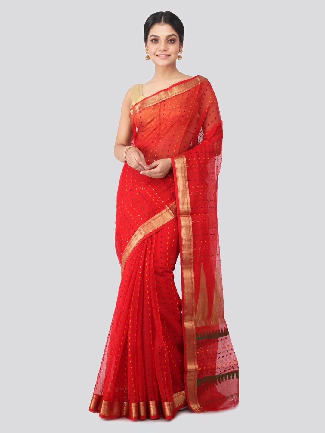 

PinkLoom Red Cotton Silk Woven Design Handloom Sustainable Saree
