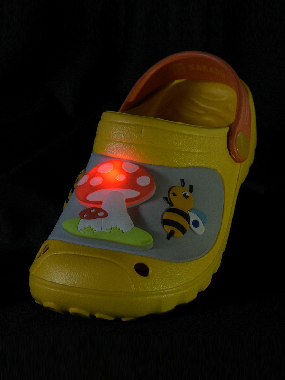 

Yellow Bee Girls Yellow Mushroom and Bee Printed 3D LED Clogs