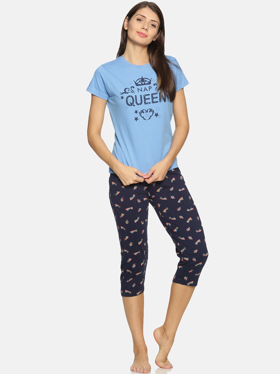 

Kryptic Women Blue & Navy Blue Printed Night suit