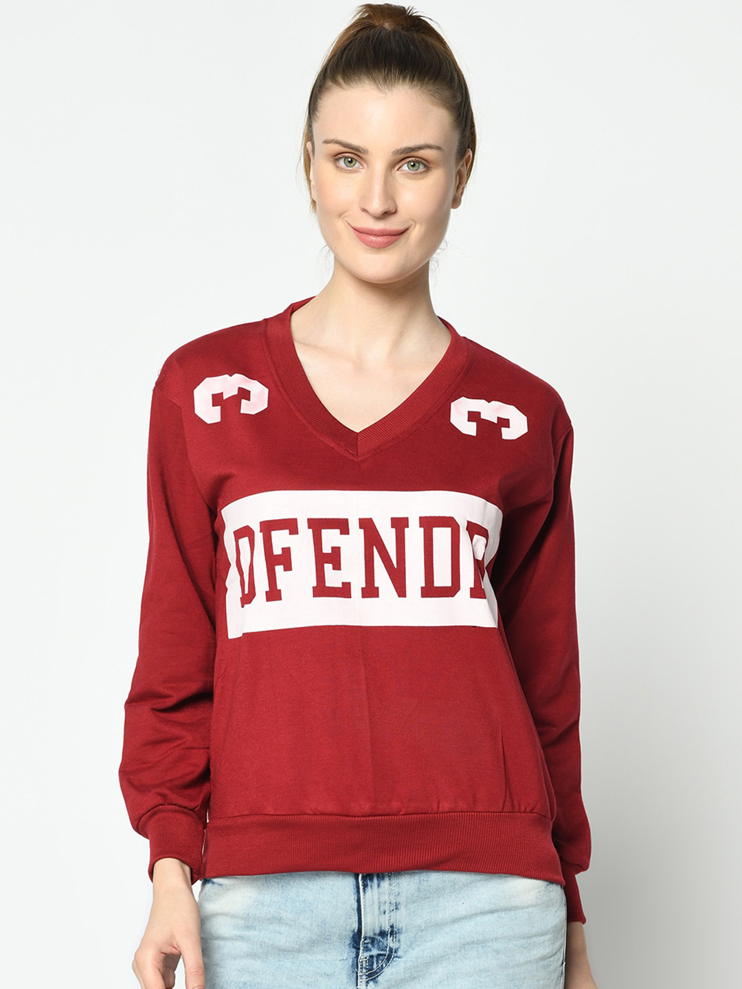 

VIMAL JONNEY Women Maroon & White Printed Sweatshirt