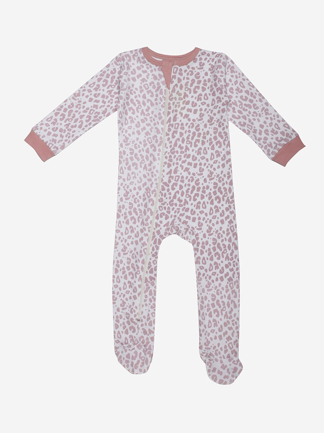 

Nino Bambino Infant Kids Off-White & Mauve Animal Printed Pure Organic Cotton Sleepsuit