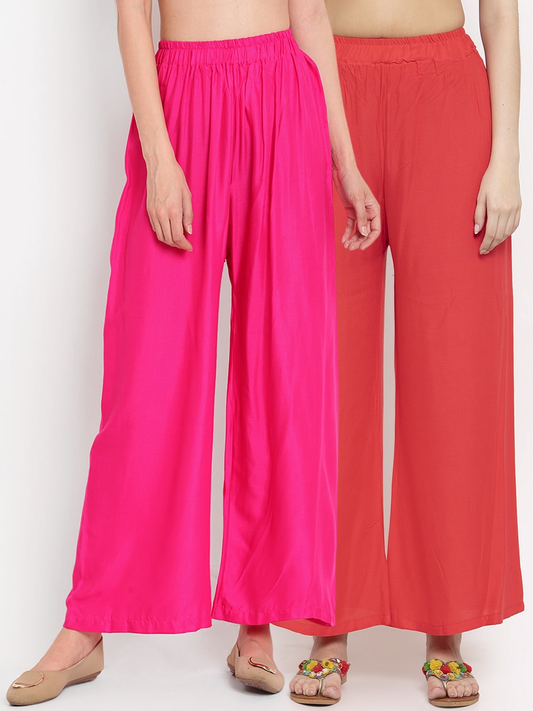 

TAG 7 Women Pack of 2 Solid Flared Palazzos, Red
