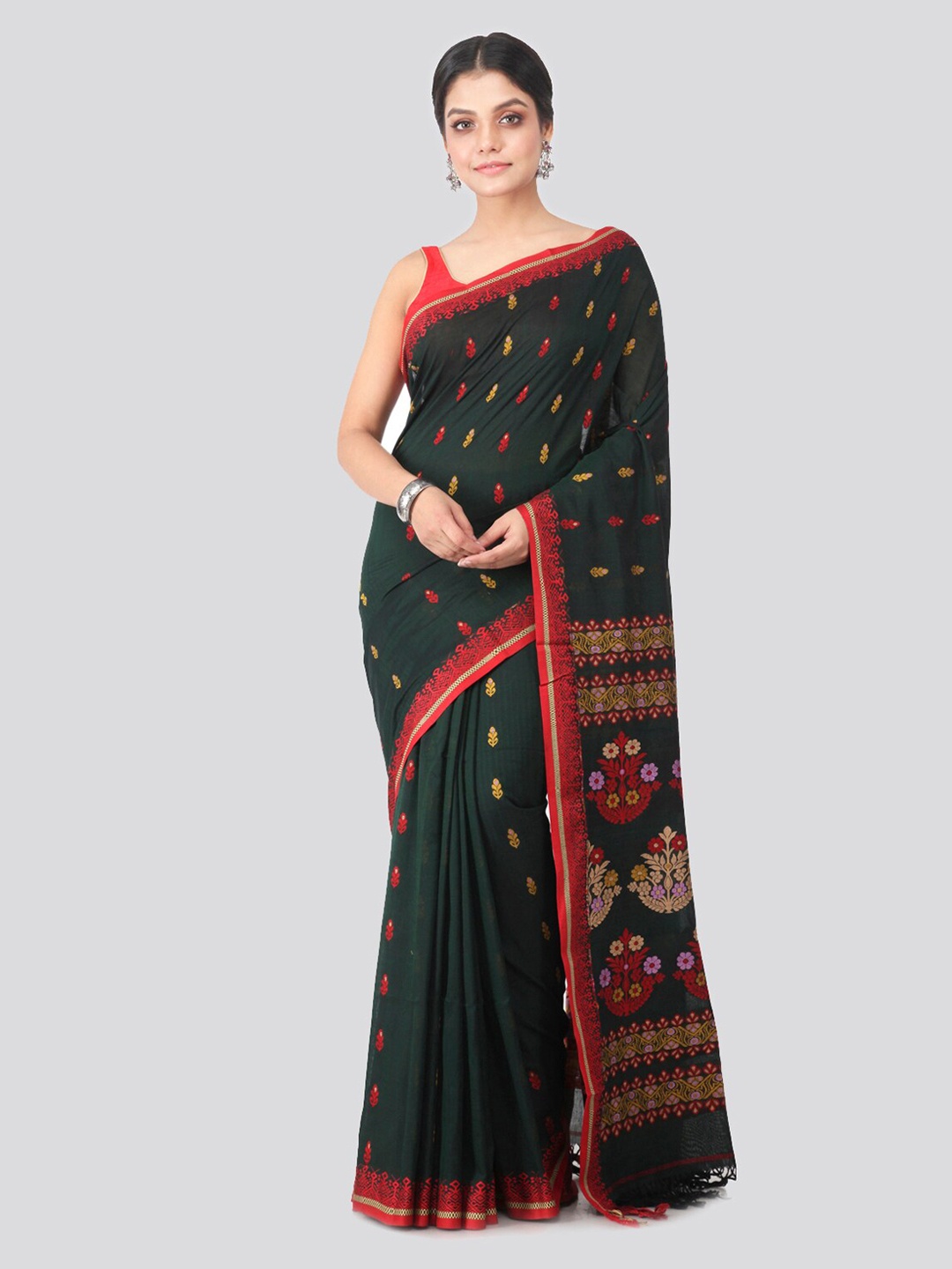 

PinkLoom Green Pure Cotton Woven Design Handloom Sustainable Saree