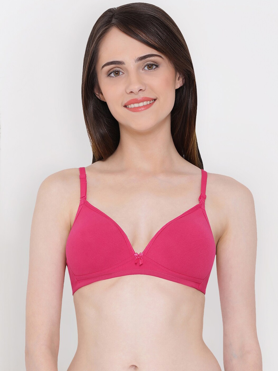 

Clovia Pink Solid Non-Wired Lightly Padded Plunge Bra BR1632P1430