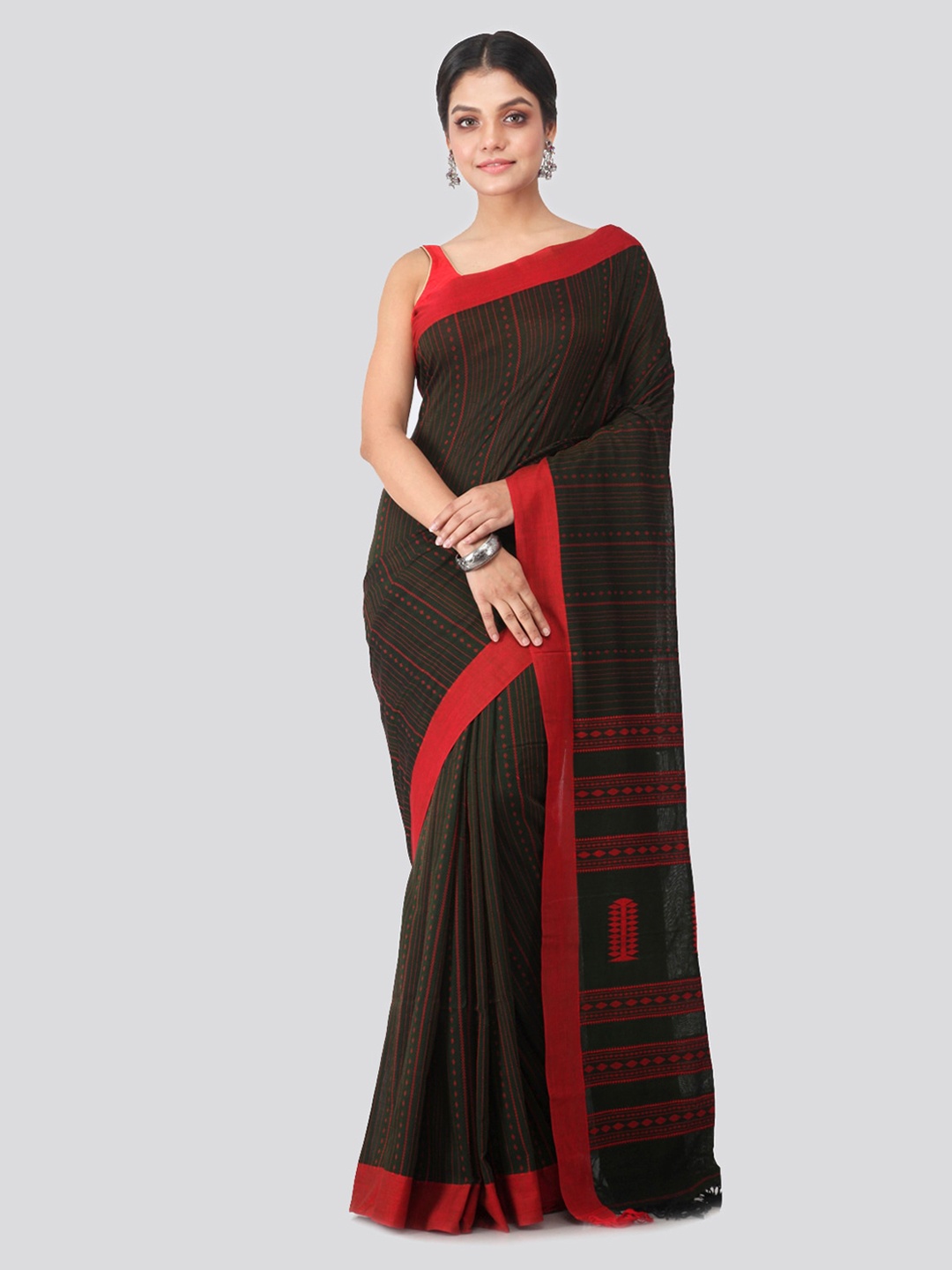 

PinkLoom Green & Red Pure Cotton Woven Design Handloom Saree