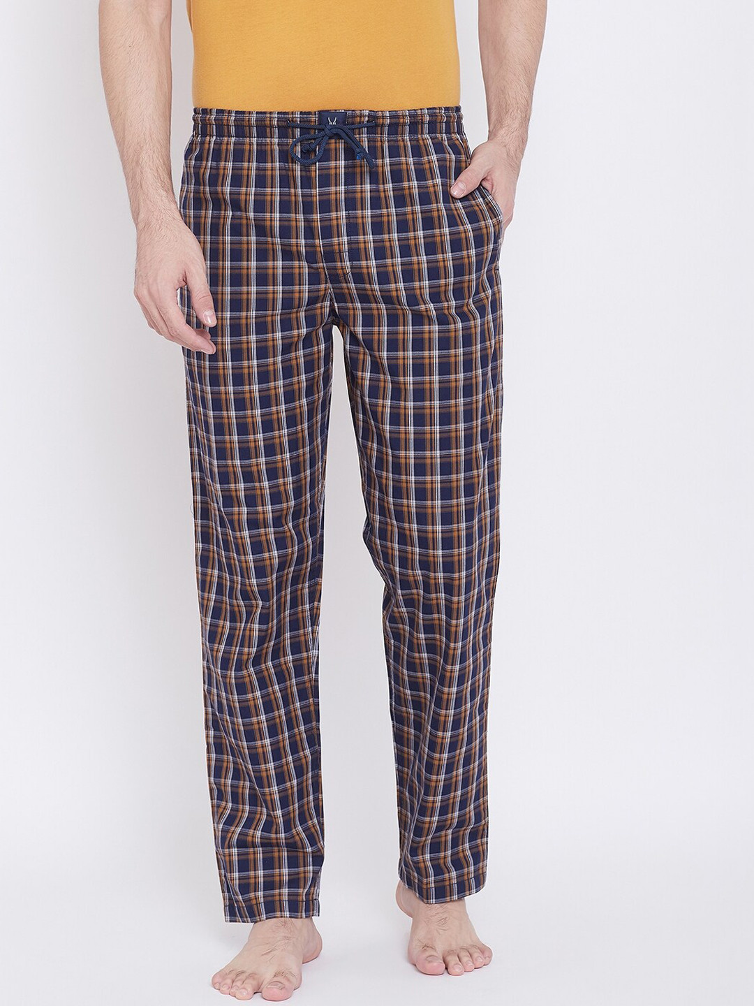 

Crimsoune Club Men Navy Blue & Yellow Checked Lounge Pants