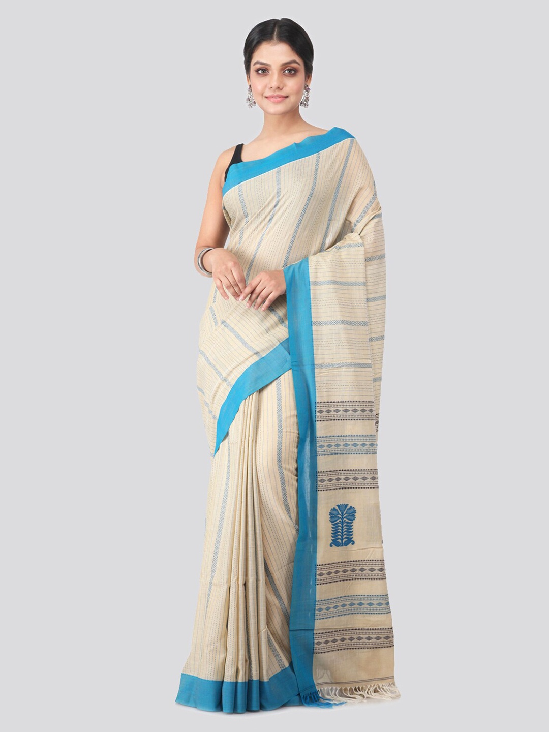 

PinkLoom Beige Pure Cotton Woven Design Handloom Sustainable Saree