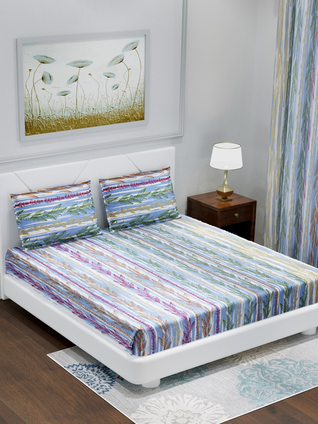 

eCraftIndia Multicoloured Floral 250 TC Cotton 1 King Bedsheet with 2 Pillow Covers, Multi