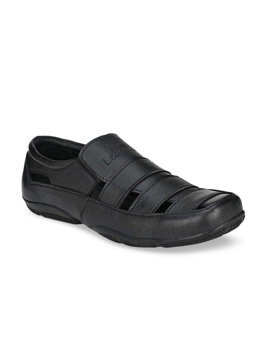 

John Karsun Men Black Solid Genuine Leather Shoe-Style Sandals