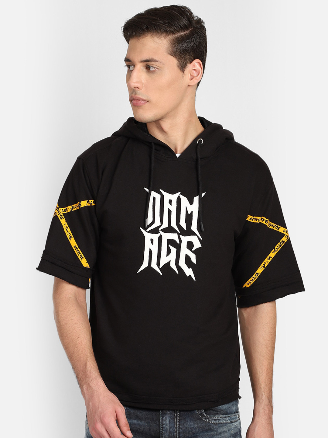 

PUNK Men Black Printed Hooded Sweatshirt