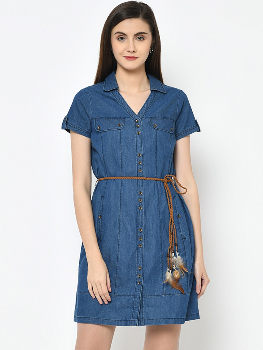 

Latin Quarters Women Blue Solid Shirt Dress