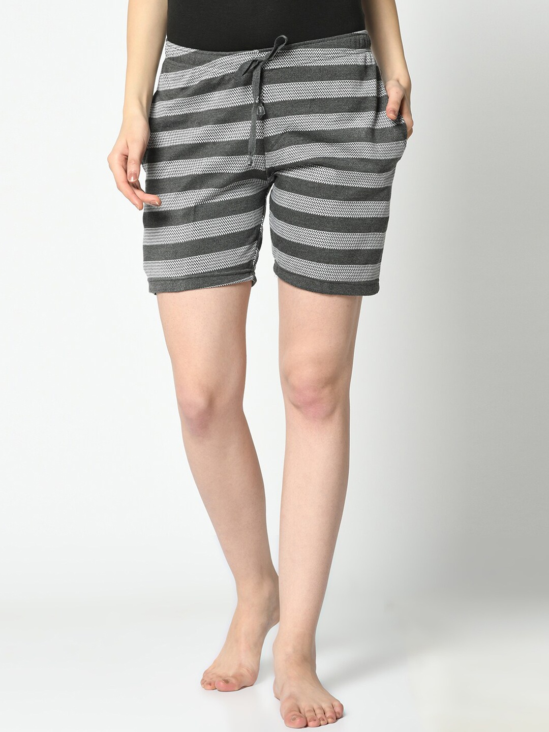 

MACK JONNEY Women Grey Striped Lounge Shorts