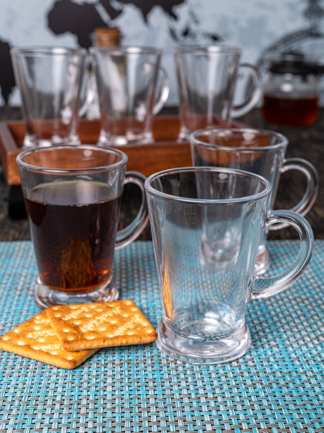 GOODHOMES Transparent 6 Pcs Solid Glass Mugs Set 180 ml each