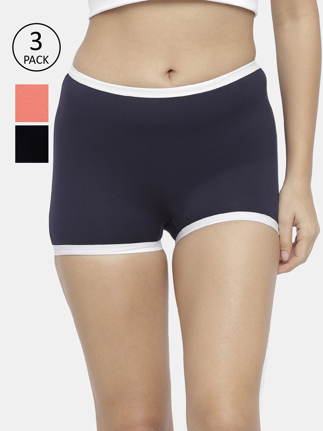 

N-Gal Women Pack of 3 Solid Mid-Rise Boy Shorts NPBS01, Blue