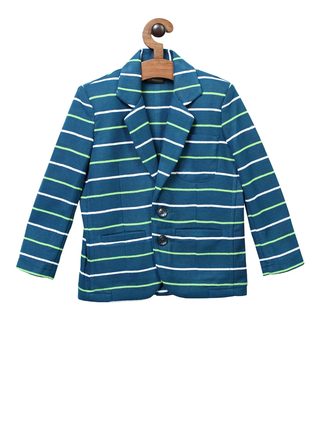 

RIKIDOOS Boys Striped Single-Breasted Casual Blazer, Green